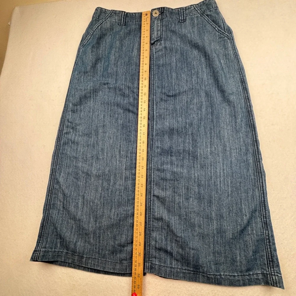 Christopher & Banks Denim Skirt Womens 12 Back Flap Pockets Classic Modest - Picture 10 of 11
